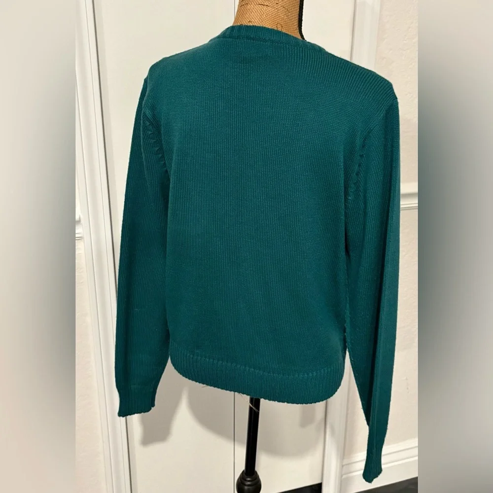 Lacoste Vintage 90’s Teal Green Knitted Snowflake Print Fair Isle Sweater Large - Picture 5 of 7
